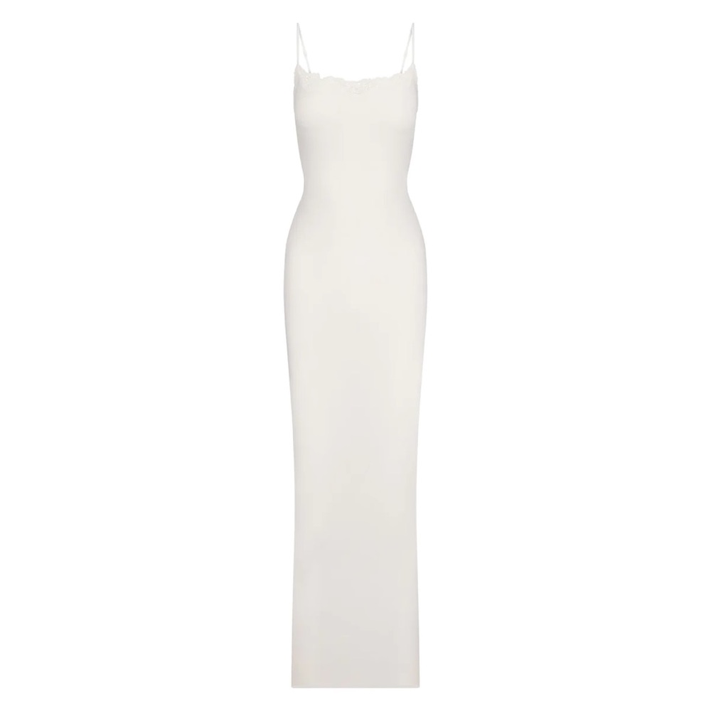 SKIMS FITS EVERYBODY CORDED LACE LONG SLIP DRESS MARBLE LARGE